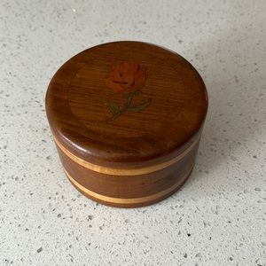 Vintage Wooden Box with Rose Inlay